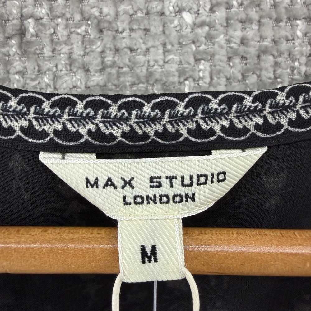Max Studio London Mini Dress Women's Med Black White Geometric Puff Sleeve - Picture 3 of 8